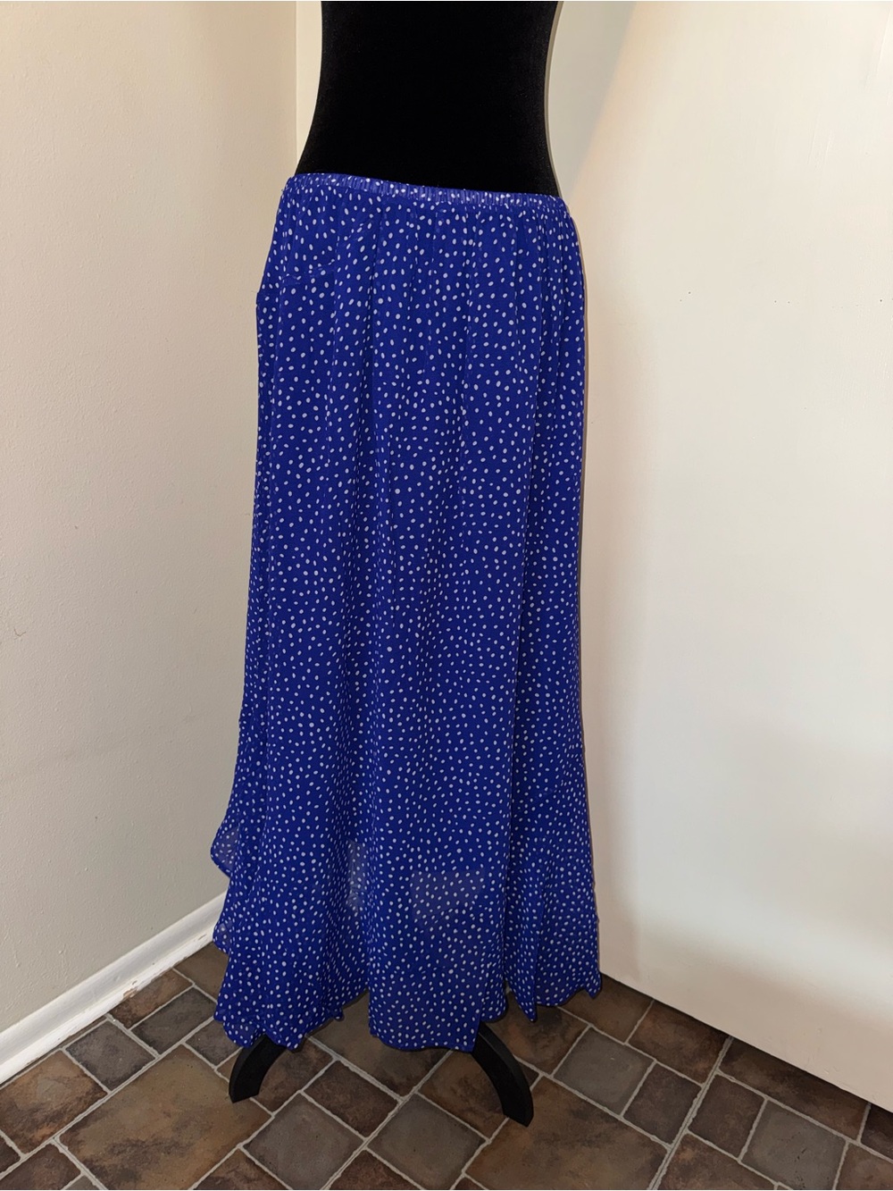 Zenana Outfitters Royal Blue Maxi Skirt with White Dot Print - Picture 4 of 6